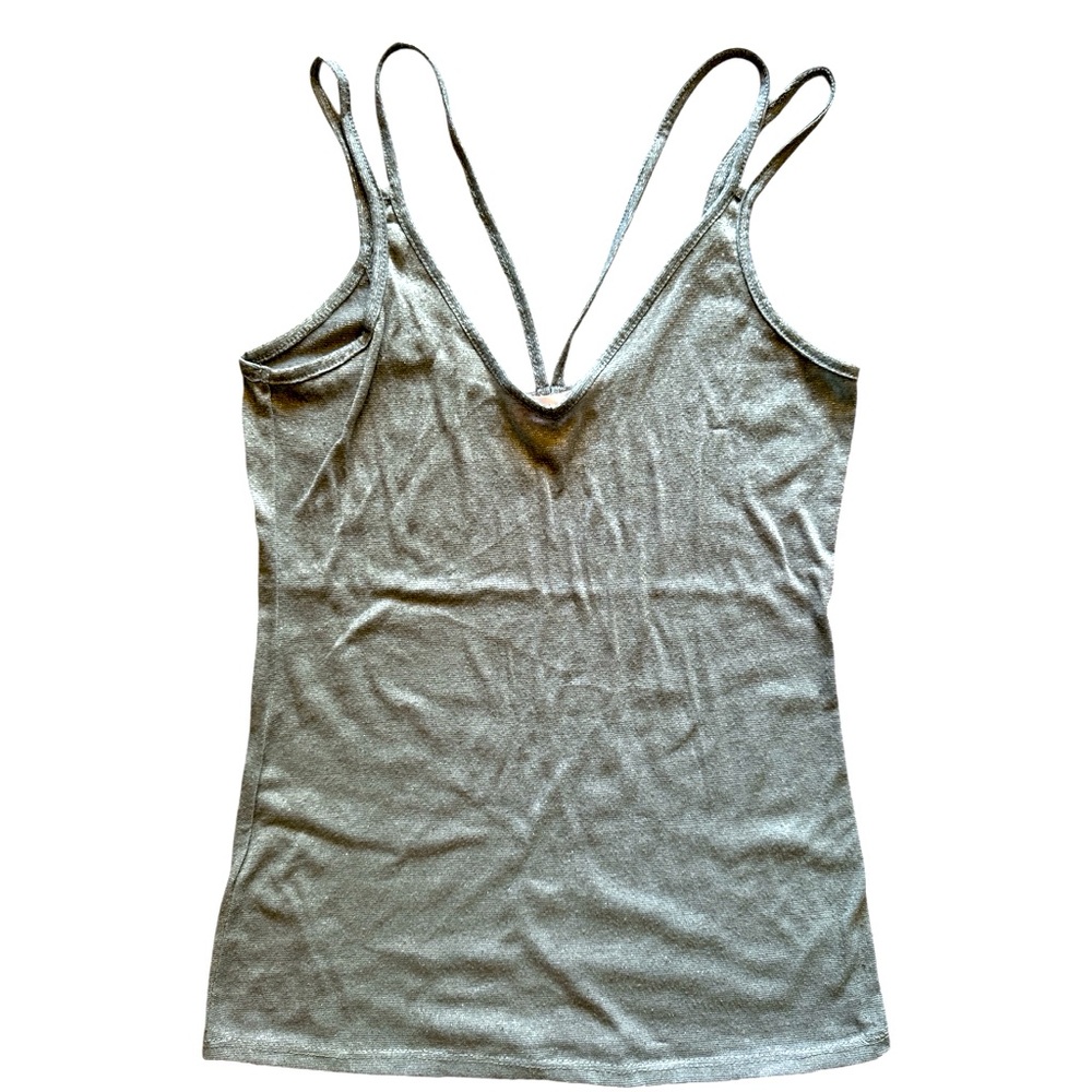 Silver out gray metallic Concert by Clare Medium cami straps tank top